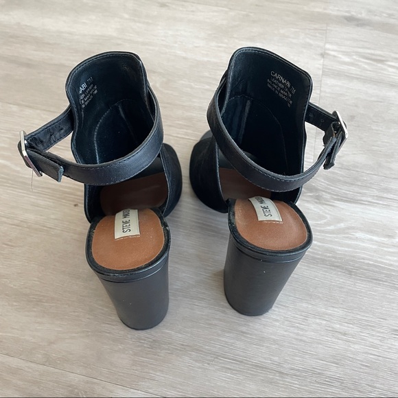 Steve Madden peep toe black suede heeled sandals - Picture 8 of 11